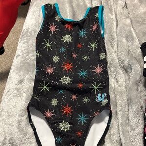 Black Leotard with Colorful Snowflakes